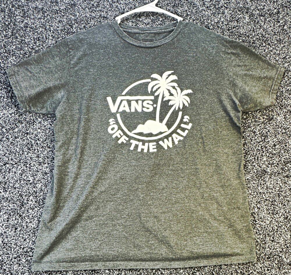 VANS Off The Wall Palm Tree Logo Men's Gray Crew Neck T-Shirt Short Sleeve L